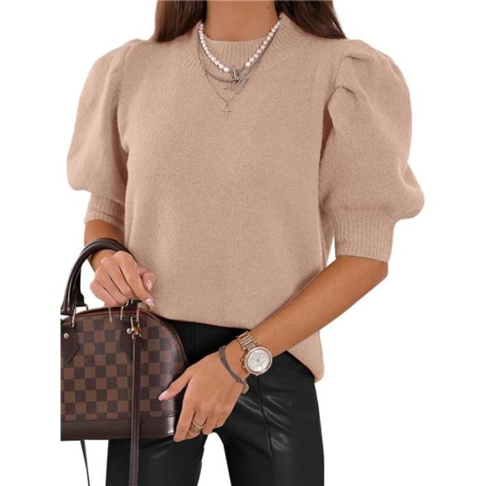 Women's Puff Short Sleeve Sweater Tops 2025 Spring Summer Fall Trendy